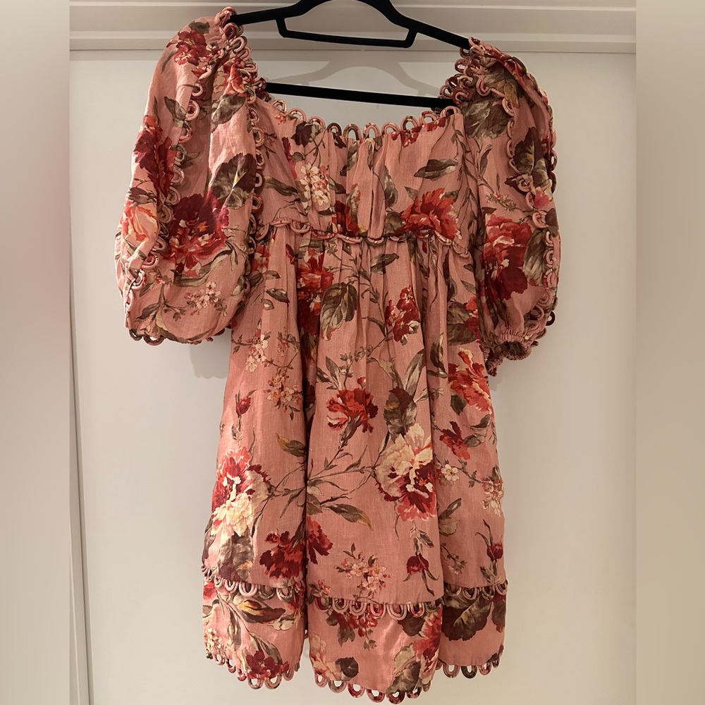 Zimmermann Cassia Scalloped Floral-print Linen Mini Dress